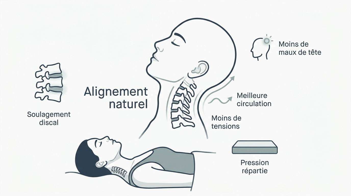Schéma de l'alignement des vertèbres cervicales sans oreiller
