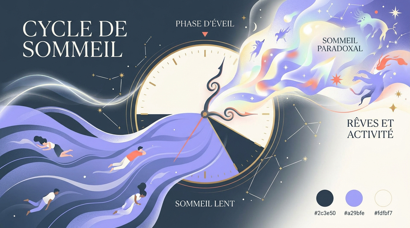 Schéma illustrant les différentes phases d'un cycle de sommeil complet