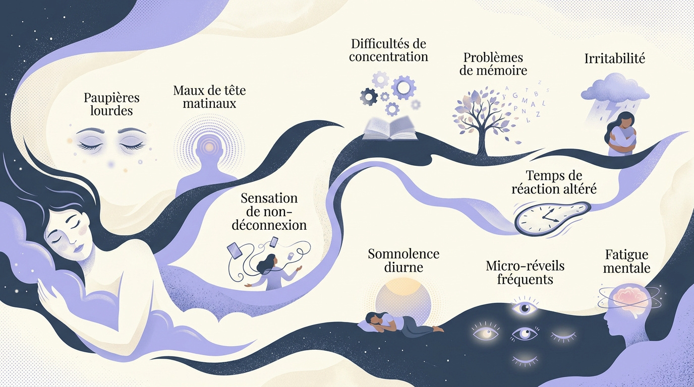 Infographie détaillant les symptômes de la fatigue mentale et du manque de repos