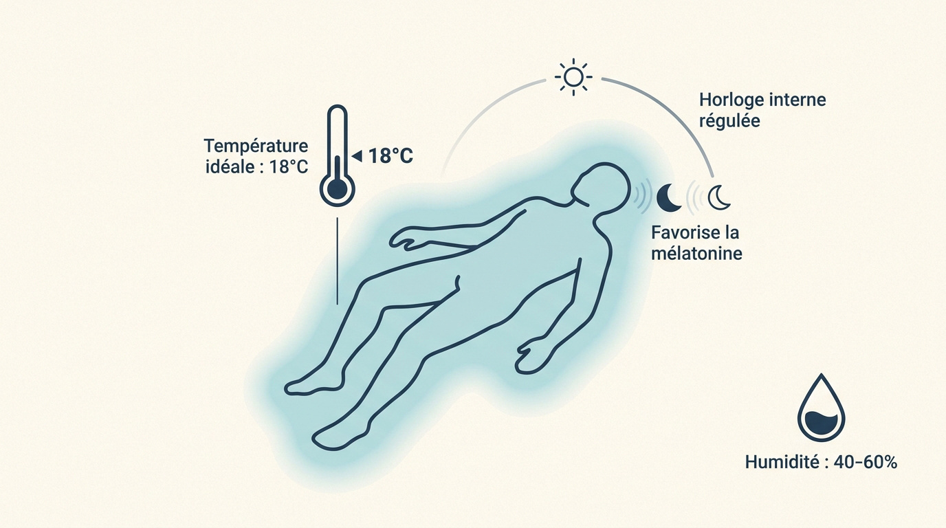 Thermomètre indiquant la température idéale de 18 degrés dans une chambre à coucher