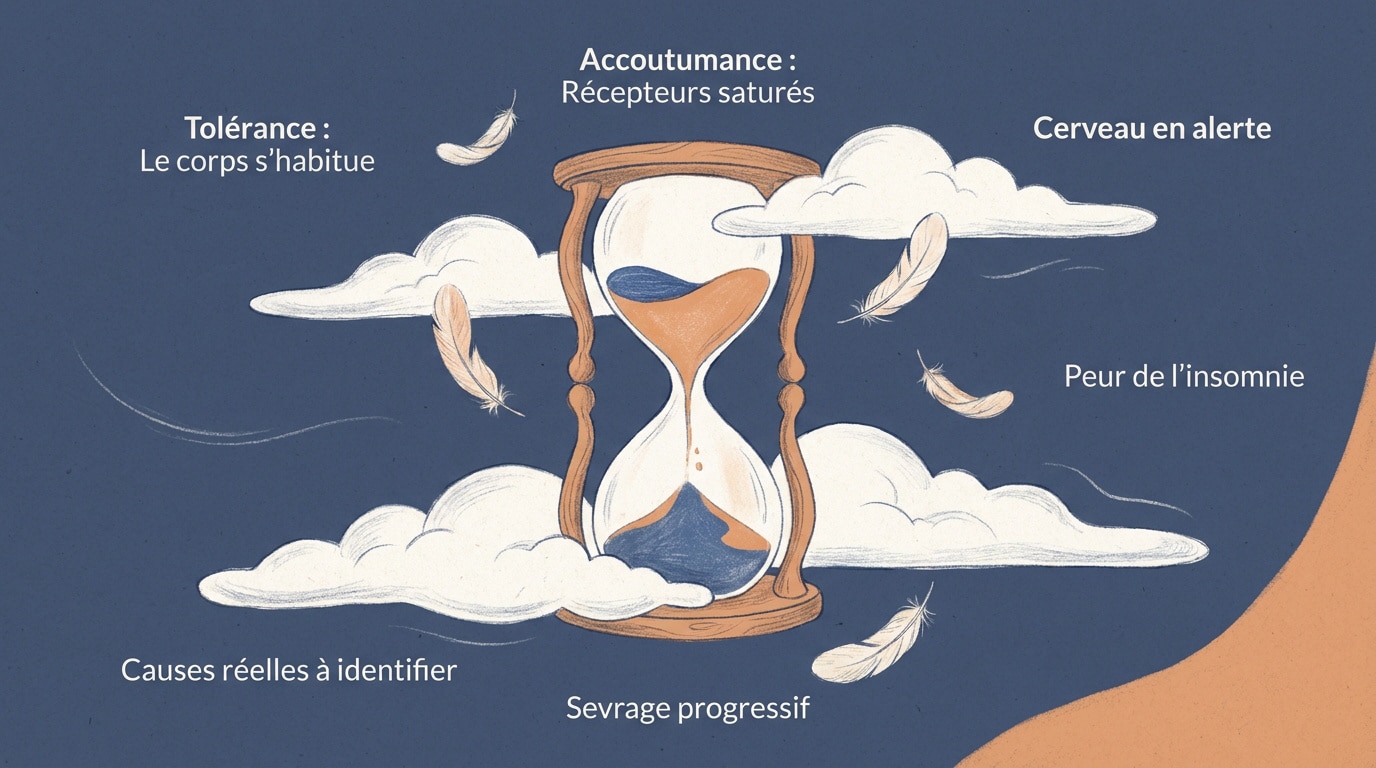 Représentation symbolique du sevrage des somnifères et du retour au sommeil naturel