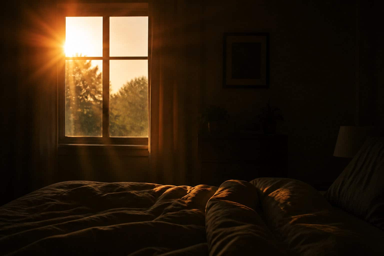 Lumière naturelle du matin entrant dans une chambre à coucher