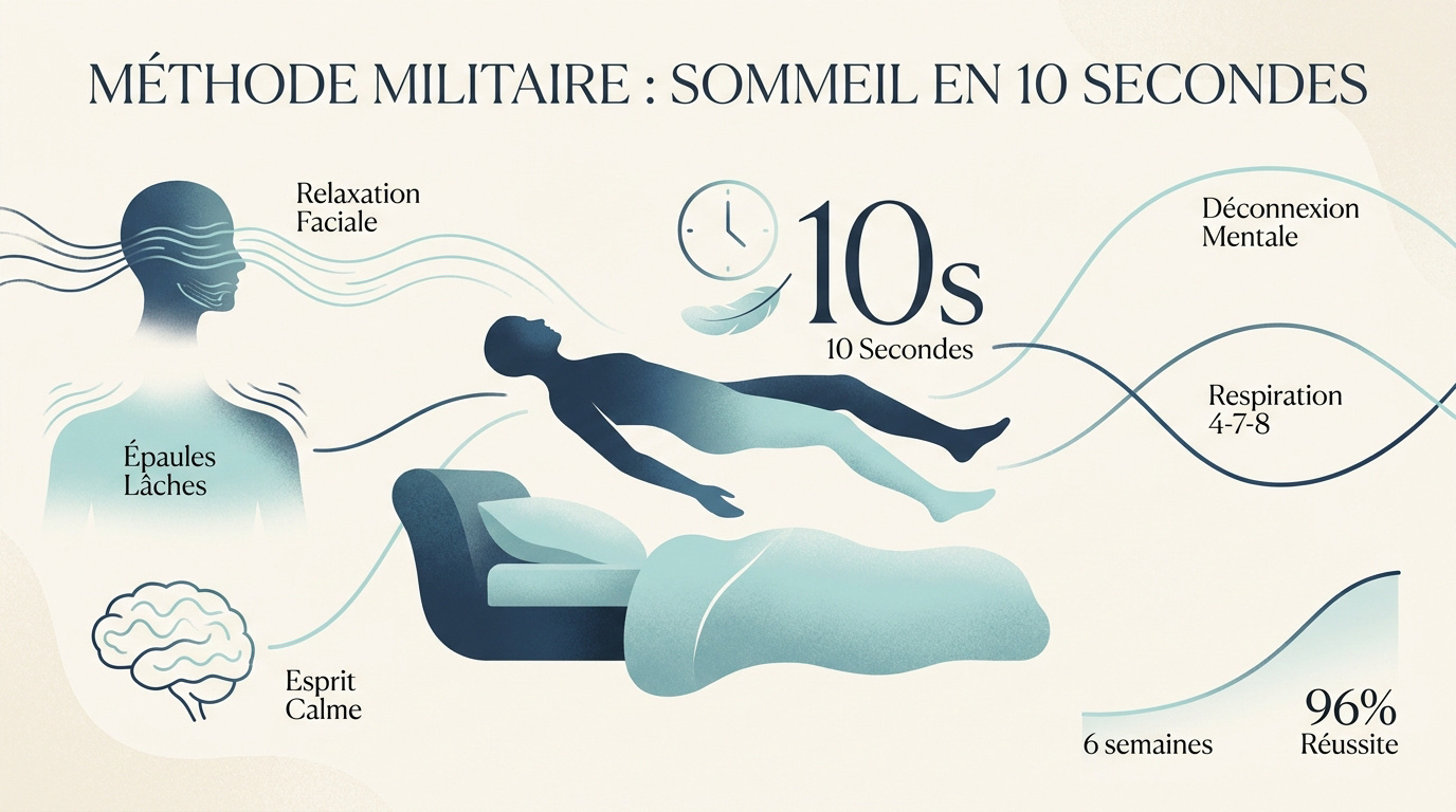 Illustration de la méthode militaire de relaxation pour un endormissement rapide